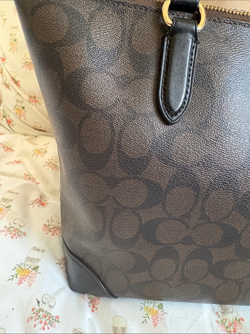 Coach Brown Signature Canvas Tote with Black Leather Handles - Picture 3 of 9